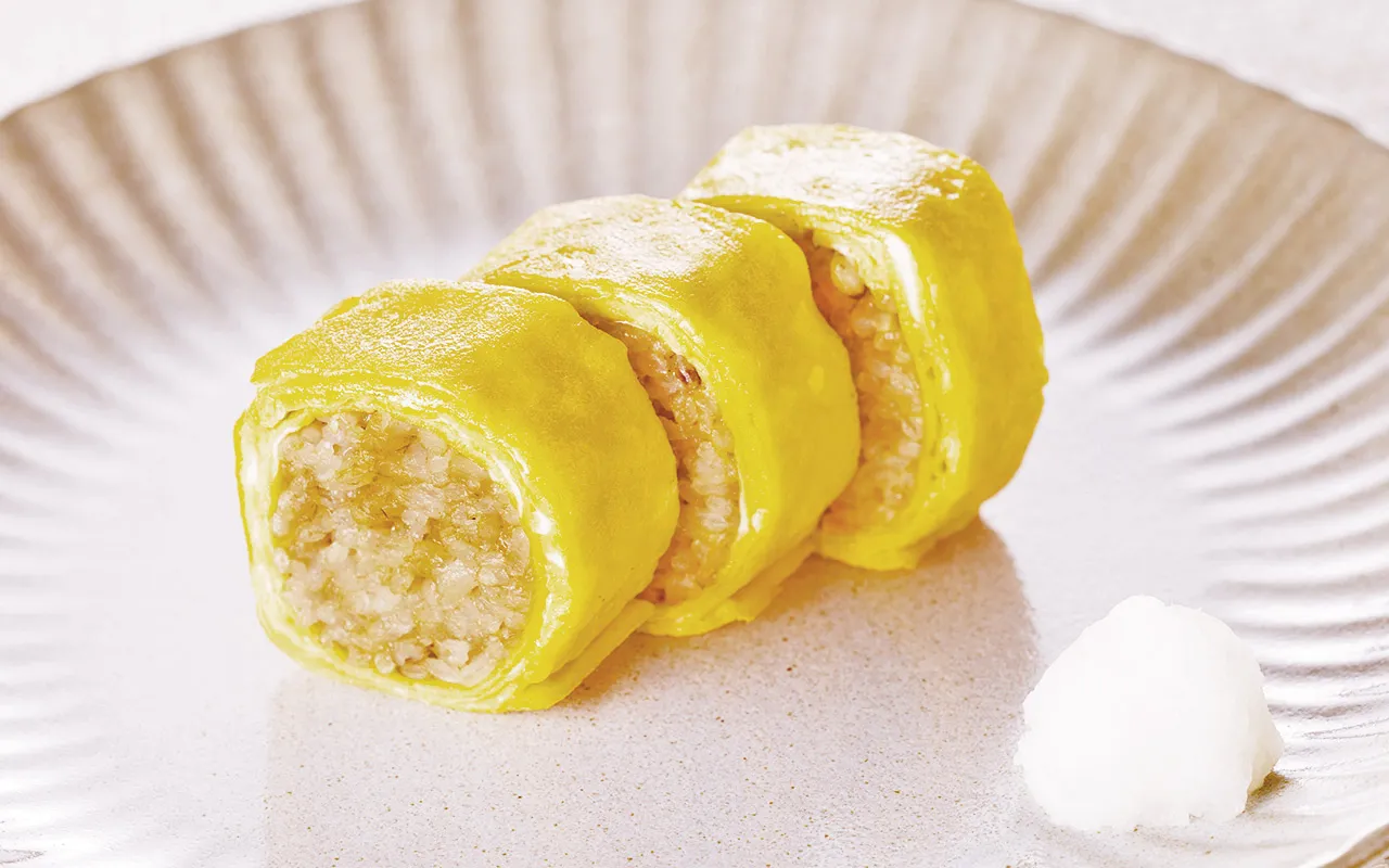 もち麦ごはんのねぎ味噌卵焼き